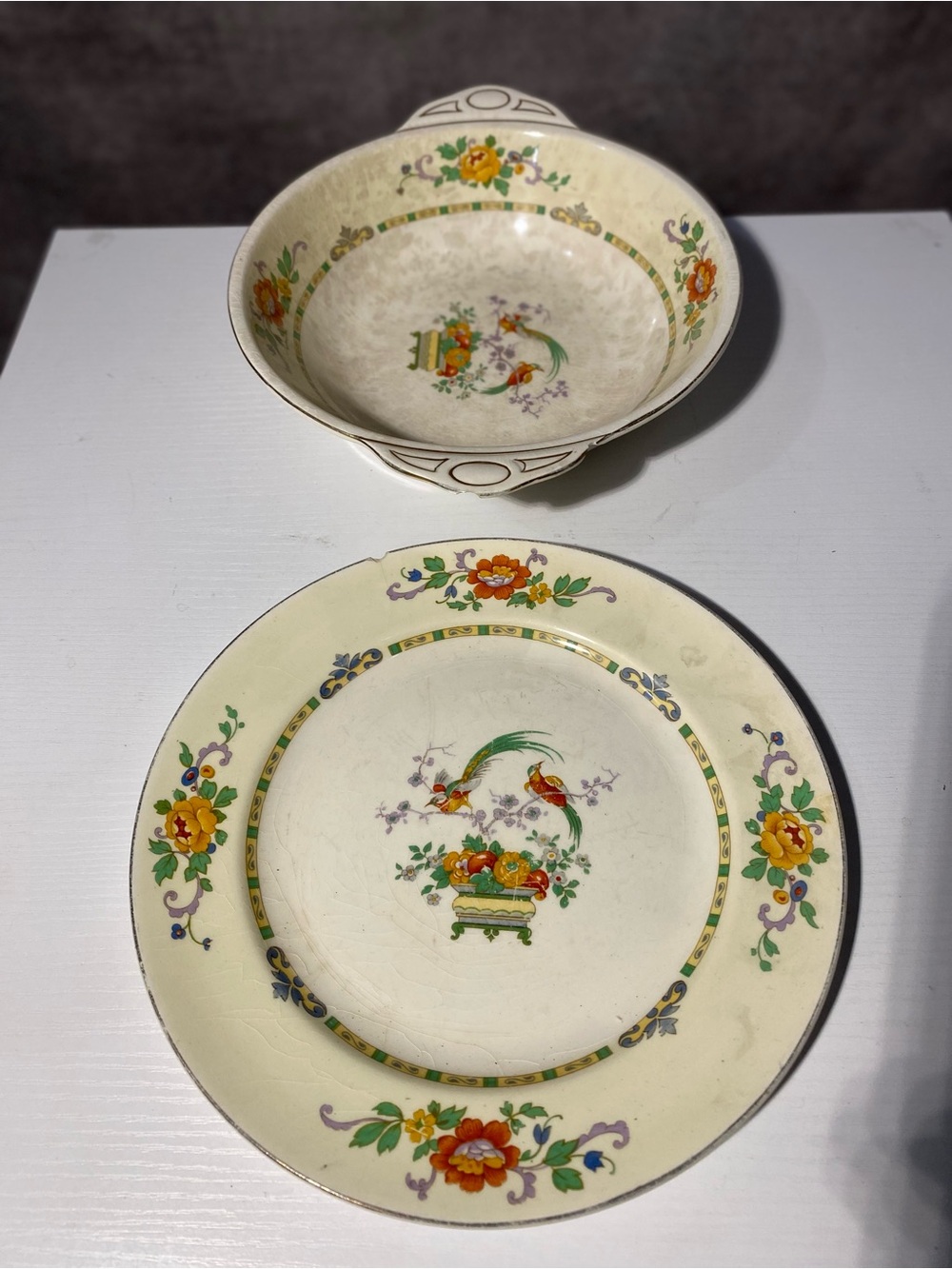 Vintage Johnson Bros Pareek Mongolia Pattern Plate & Bowl Set England Antique